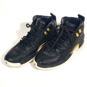 Womans NIKE AIR Jordan 12 Retro S 7 Reptile Jumpman Black & Gold Ankle Hi Tops